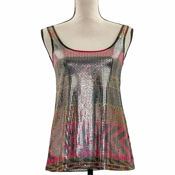 CHARLOTTE Russe Multicolored Aztec Print Sequined Front Tank Top - Picture 2 of 12